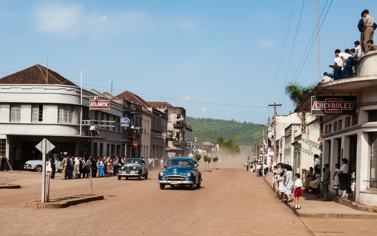 Foto restaurada e colorizada: Rua Comercial Do Centro