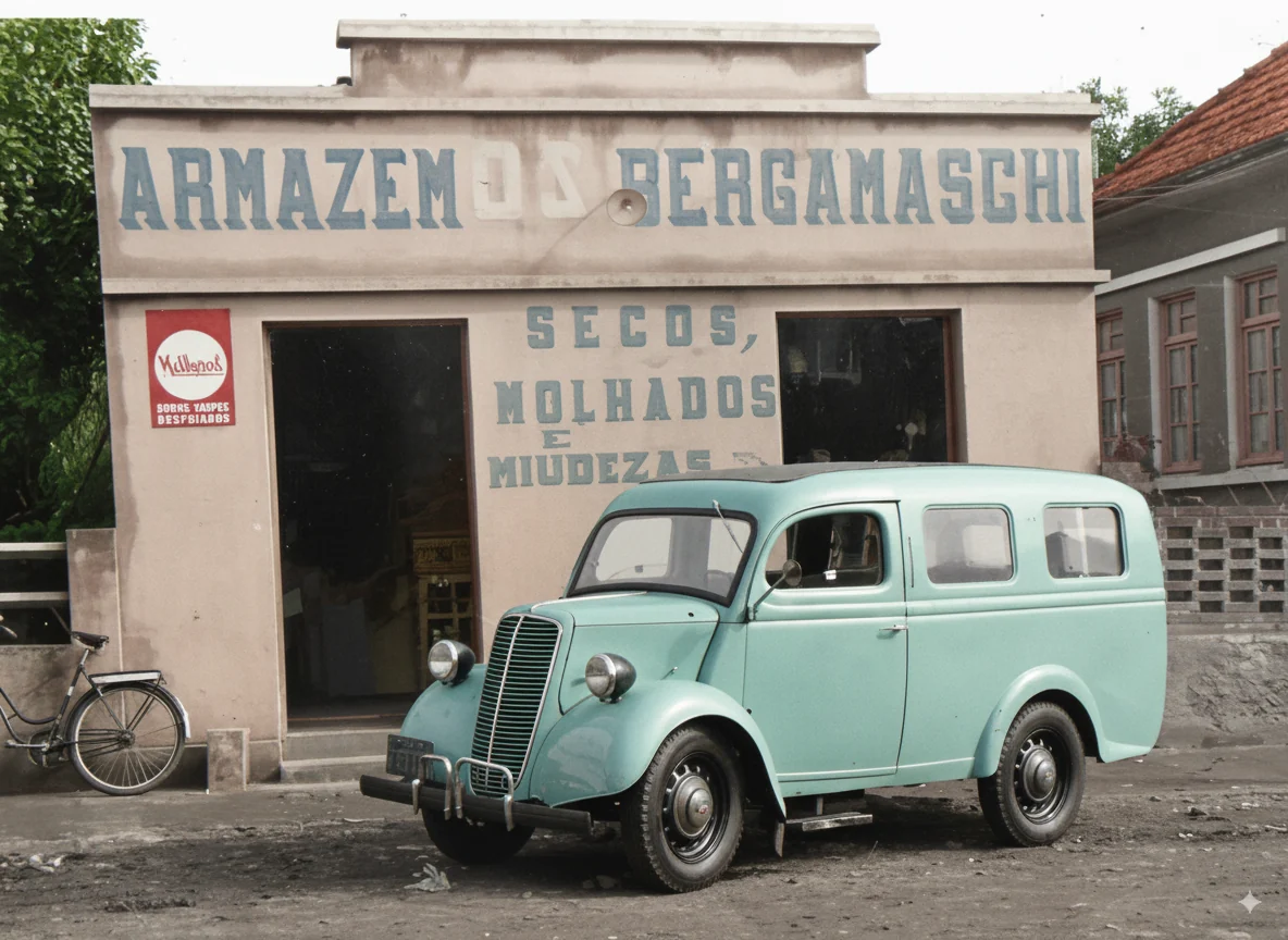 Foto restaurada e colorizada: Armazem E Furgoneta Antiga