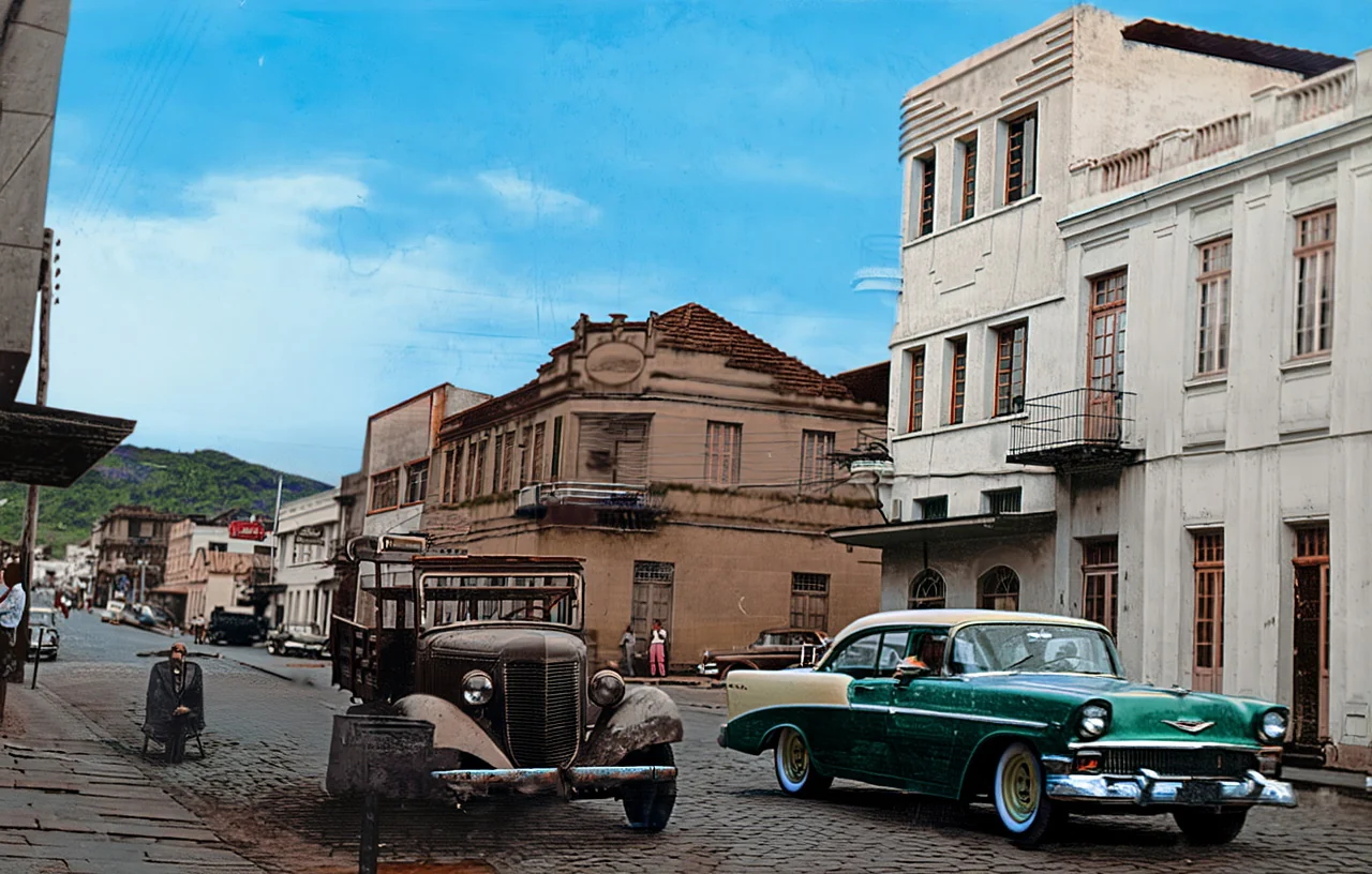 Foto restaurada e colorizada: Esquina Historica Do Centro