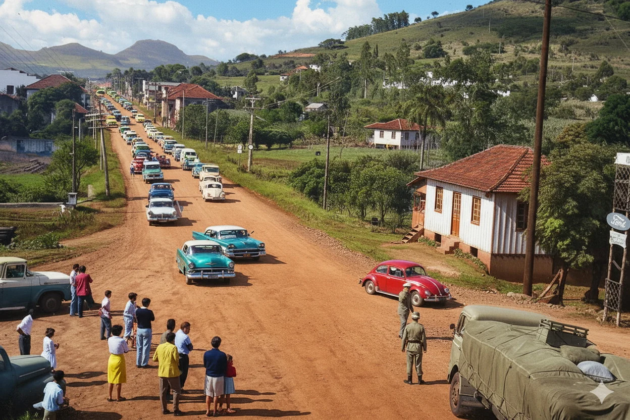 Foto restaurada e colorizada: Avenida Com Pedestres E Veiculos