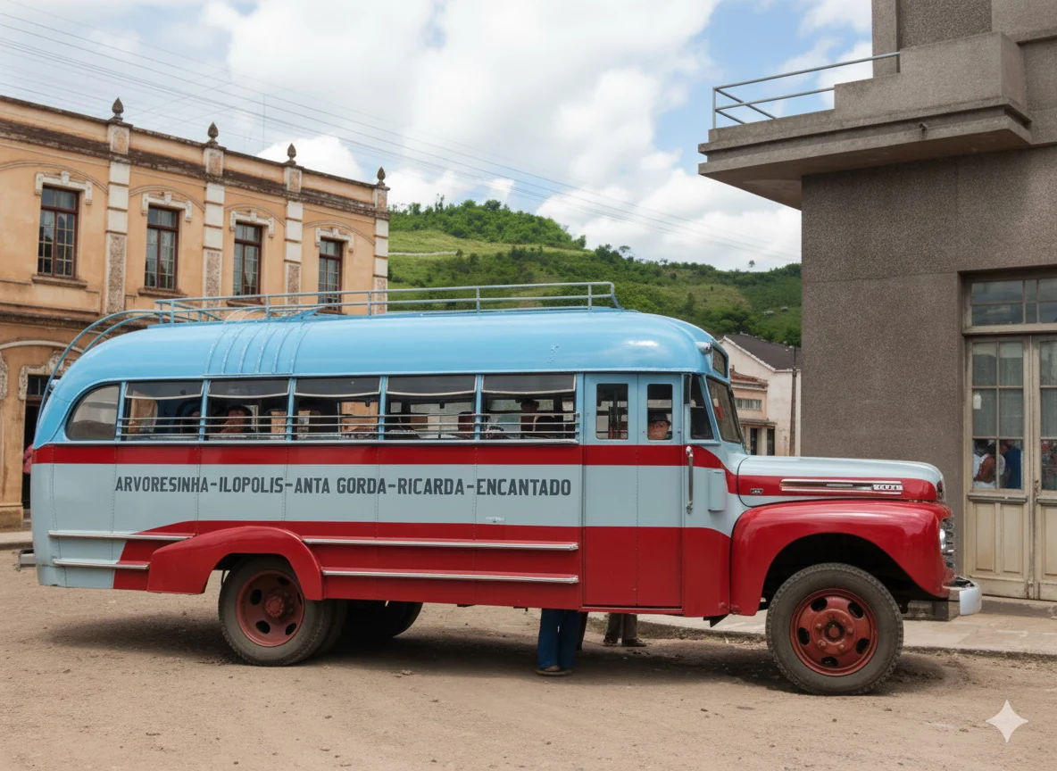 Foto restaurada e colorizada: Onibus De Excursao