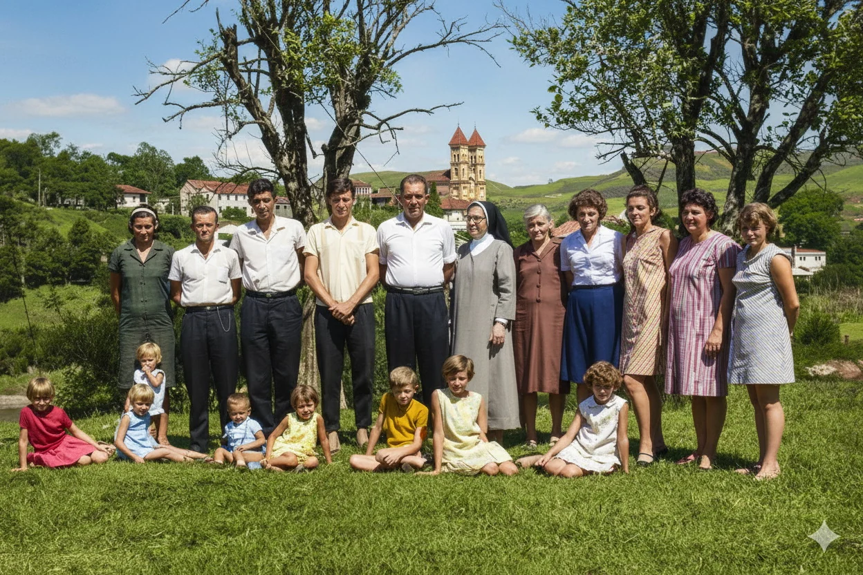 Foto restaurada e colorizada: Grupo Rural Em Retrato