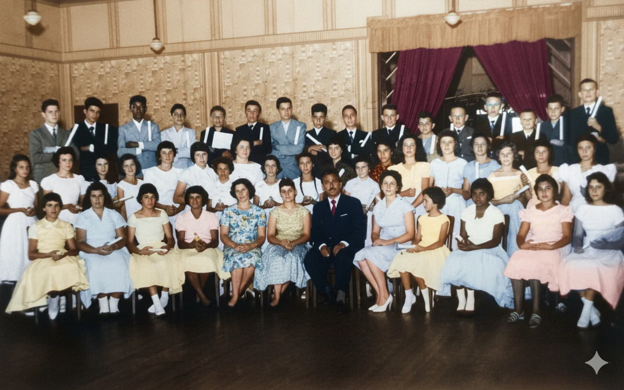 Foto restaurada e colorizada: Retrato De Turma