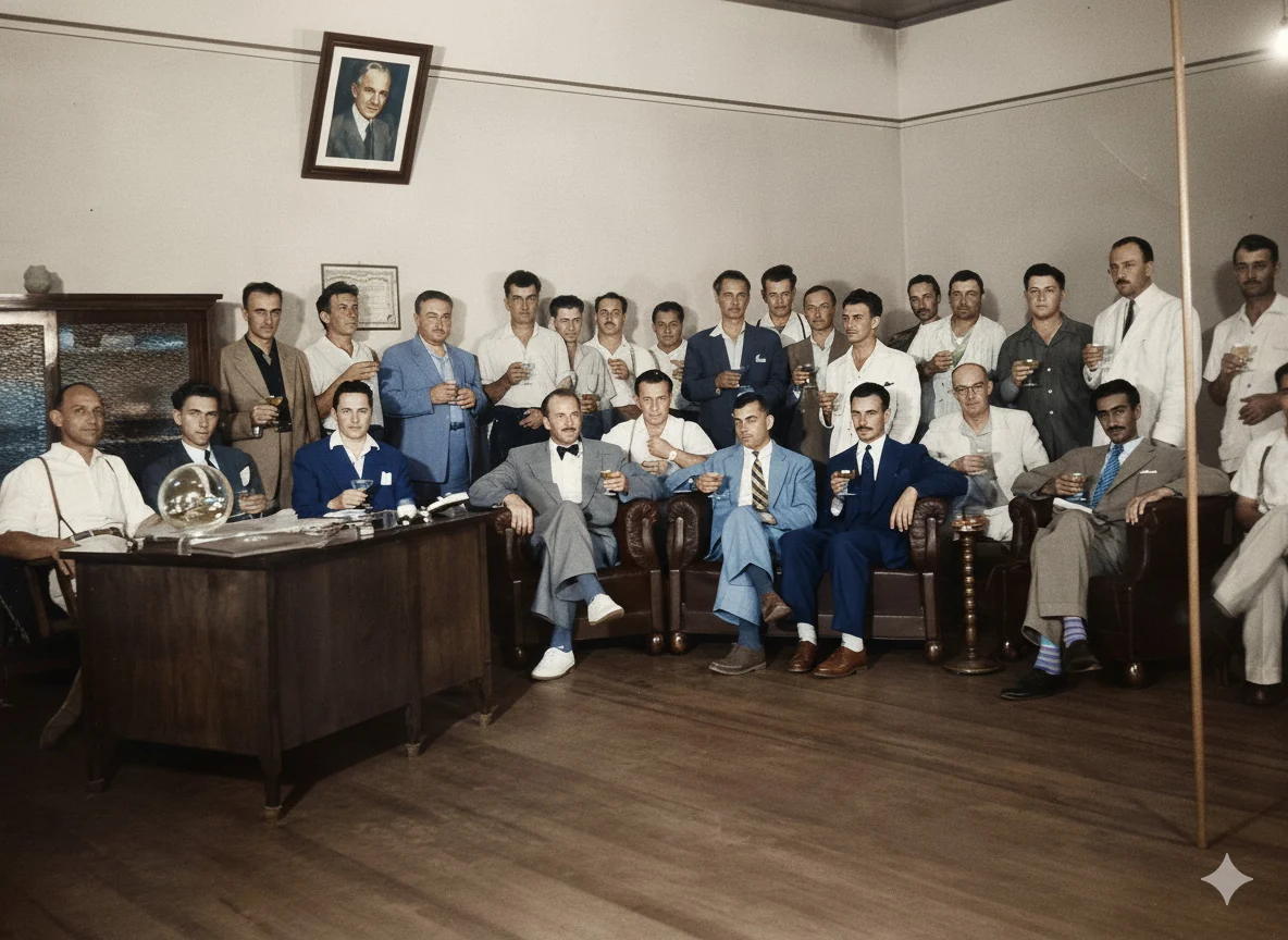Foto restaurada e colorizada: Equipe Em Escritorio