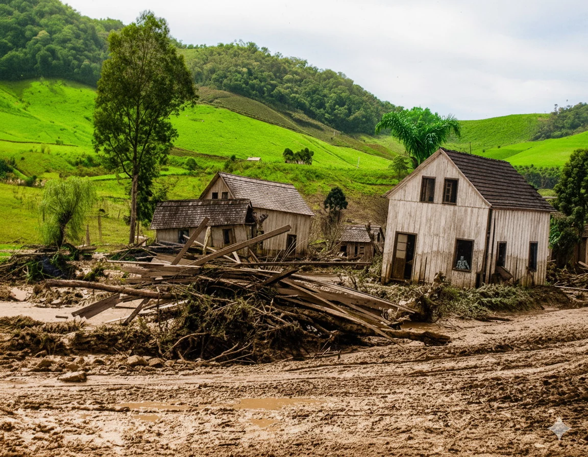 Foto restaurada e colorizada: Casa Rural Em Ruinas
