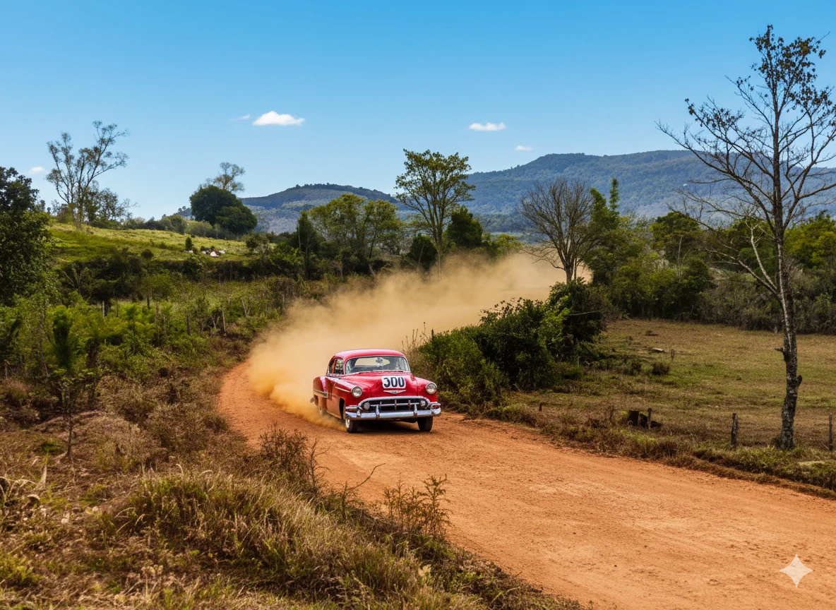 Foto restaurada e colorizada: Carro Em Estrada Rural