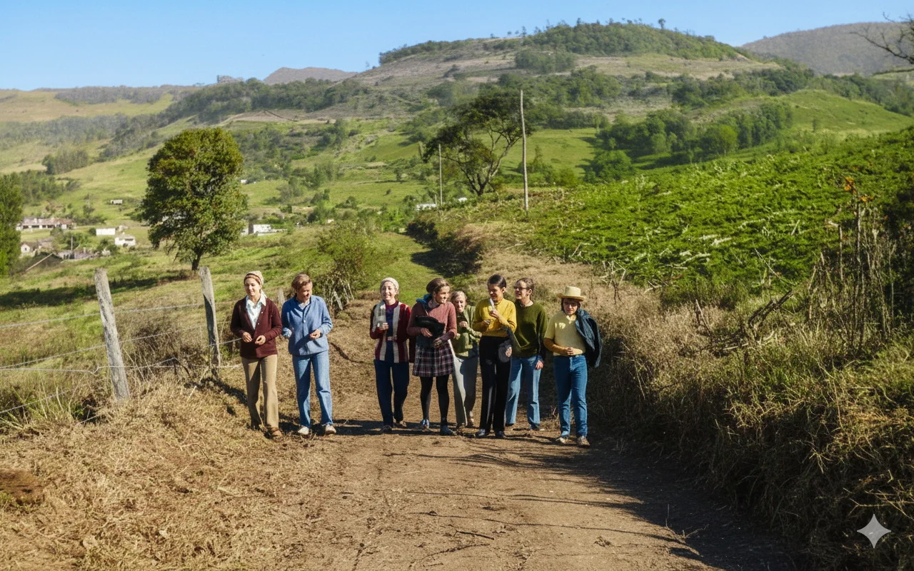 Foto restaurada e colorizada: Cavaleiros Em Estrada Rural