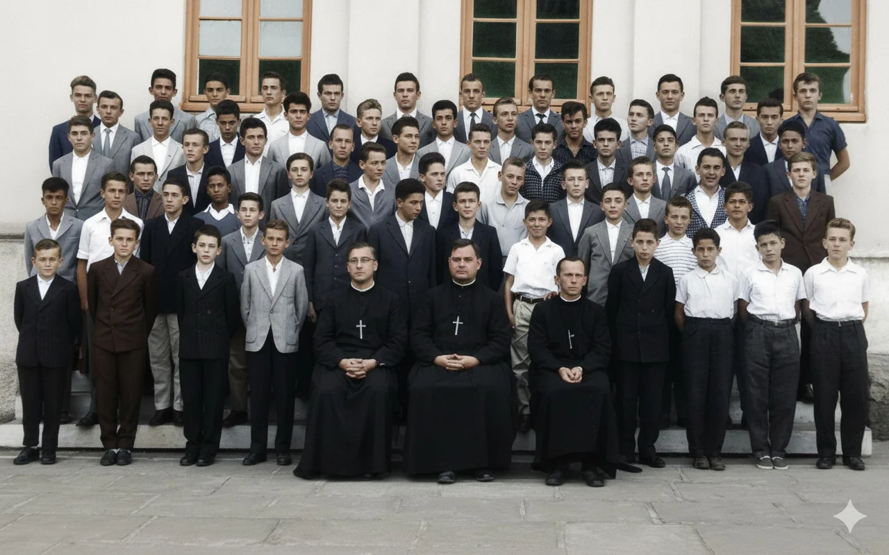 Foto restaurada e colorizada: Retrato Formal De Grupo